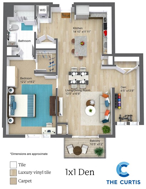 Floor plan for 1 bed, 1 bath, 830 sqft